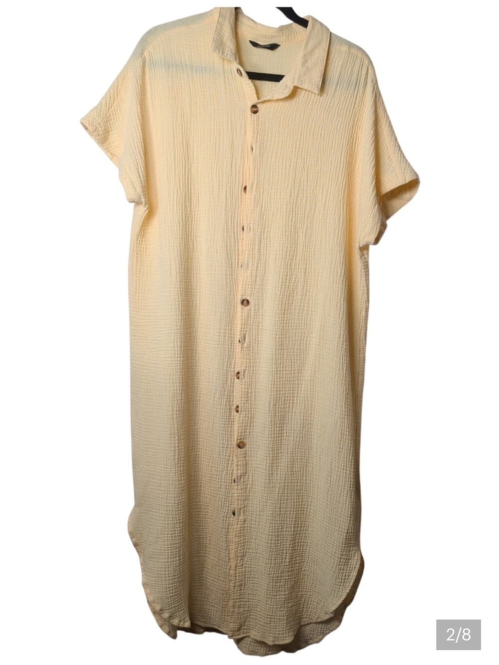 Large Gauze Feel Light Yellow Button-Front Maxi Dress